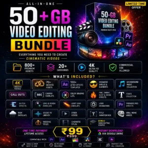 Video Editing Mega Bundle 50gb – 800+ Premium Assets (4K, LUTs, Overlays, SFX, Templates)